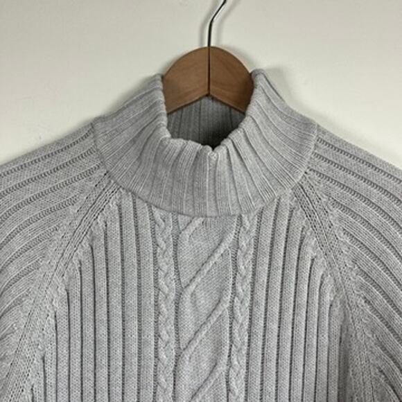 Crystal Kobe Light Gray Ribbed Cable Knit Mock Neck Cotton Sweater Women Size M - Picture 2 of 9